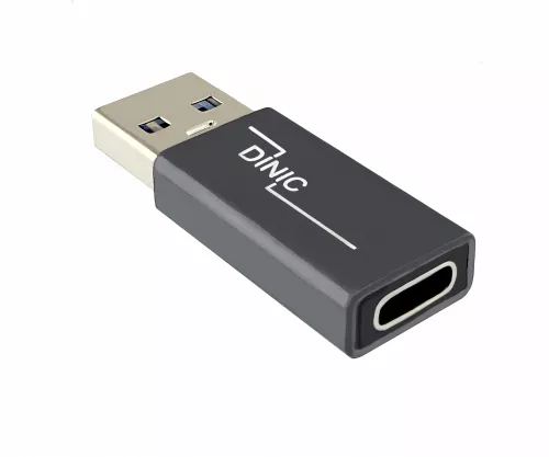 Adapter, USB A plug to USB C socket aluminium, space grey, DINIC Box